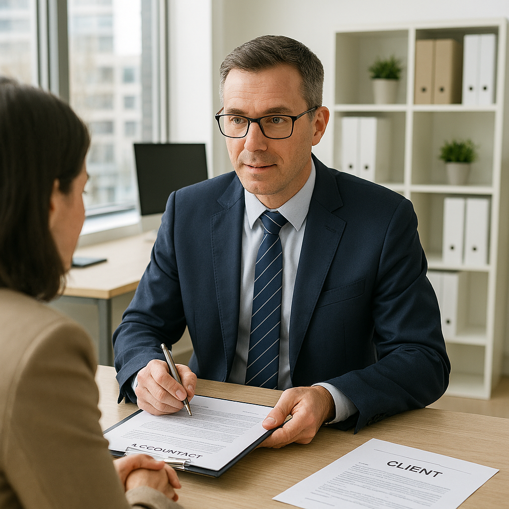 Professional accountant meeting with client