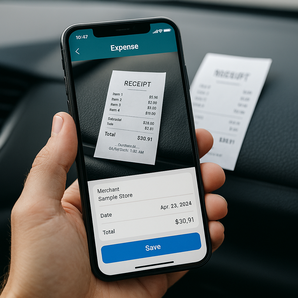 Receipt being photographed with smartphone app