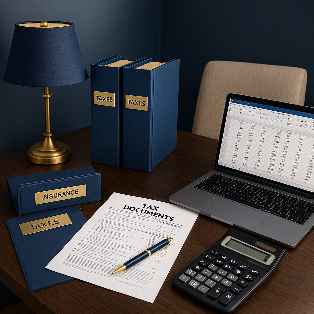 Organized folder system with tax documents and receipts