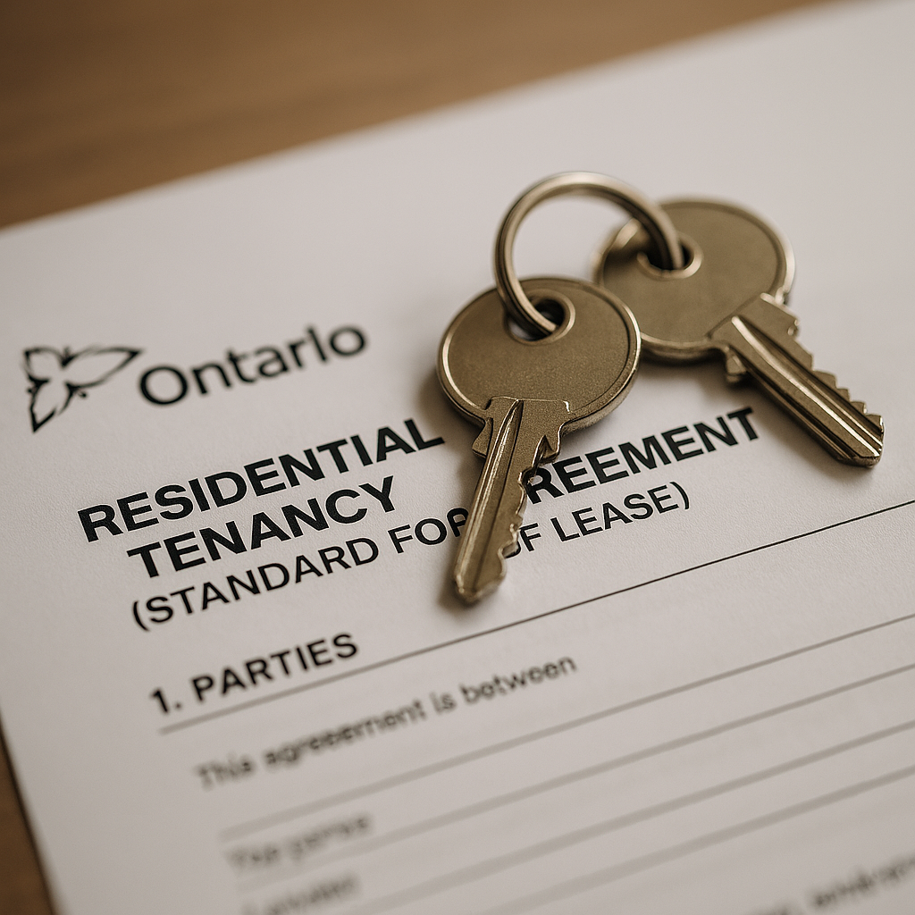 Ontario rental property with keys and official licensing documents