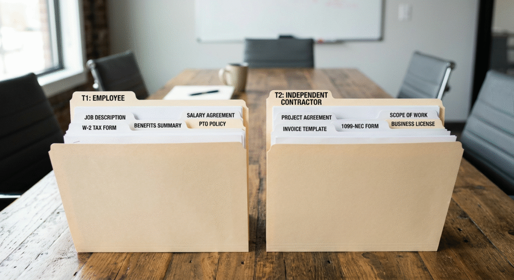 The current image has no alternative text. The file name is: gemini-3.1-flash-image-preview-nano-banana-2_a_T1_vs_T2_employee_vs.png